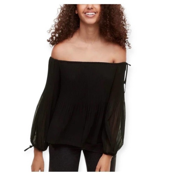 Wilfred Aritzia Black Off-the-Shoulder Chiffon Talence Blouse Size XXS - Picture 2 of 10